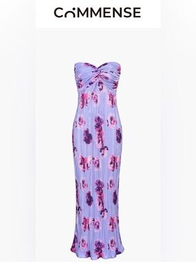 gardenia floral mesh pleat tube midi dress Gardenia Floral Mesh Pleat Tube Midi Dress